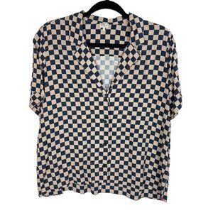 Kule The Tina Taupe/Indigo Button Down Short Sleeve Top Sz L